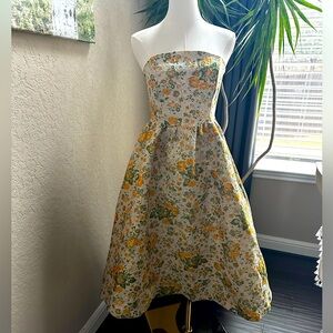 NWT Sia Dress Autumn Day Brocade Strapless Midi Gown | Floral Bea NYC | small